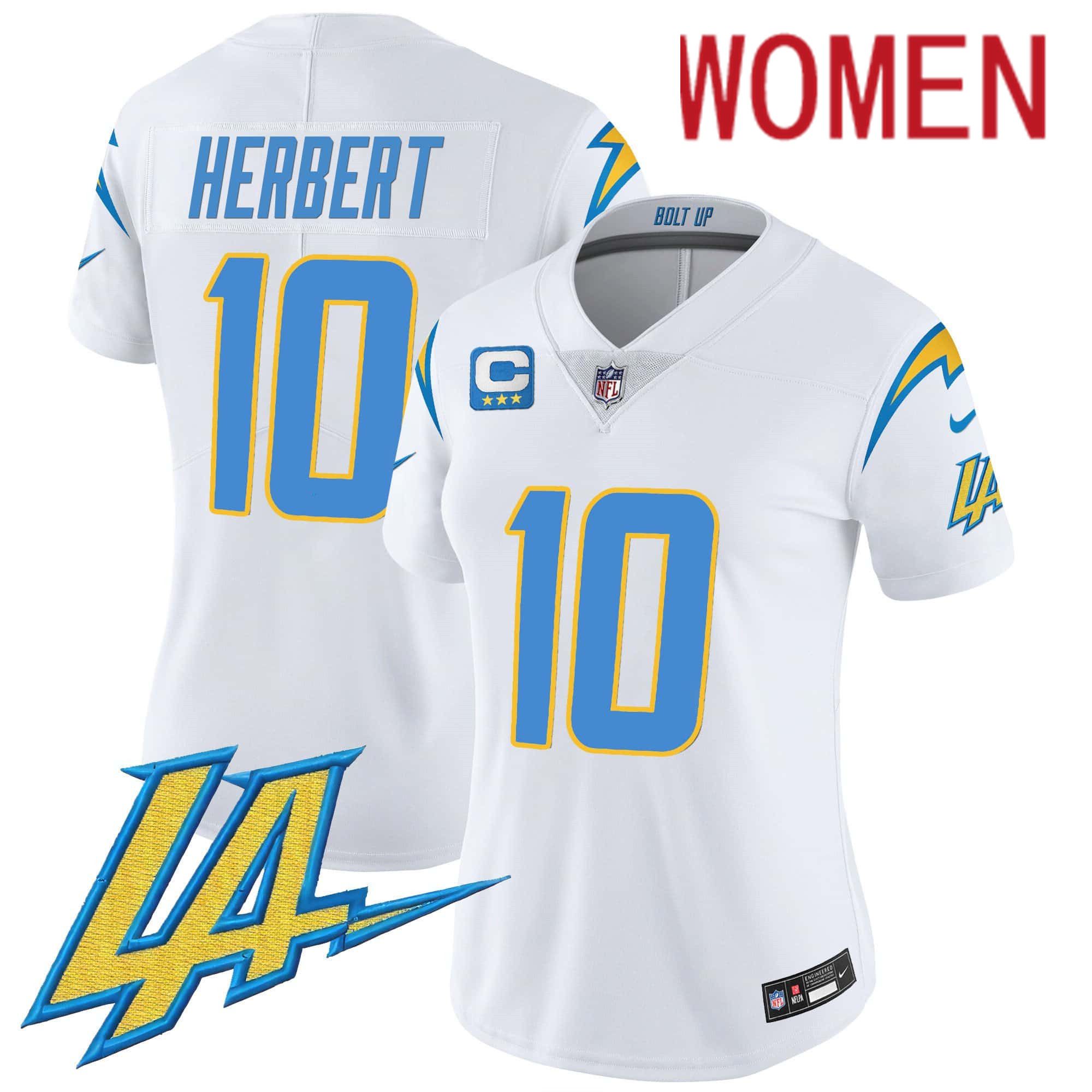 Women Los Angeles Chargers 10 Herbert White 2024 Nike Vapor Limited NFL Jersey